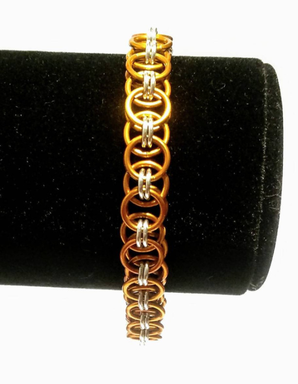 Gold and silver chainmaille bracelet