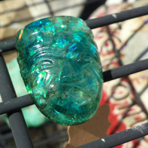 Big Flashy Blue And Black Dichroic Resin Glow In The Dark Ring
