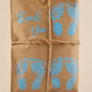 10 Triplet Baby Shower Favors. Blue and Kraft Paper Favors. Fresh Roasted Coffee Favors. Embossed Favors. Handmade. Thank You