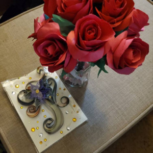 Handmade Paper Rose Bouquet (12 paper roses in vase)