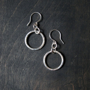 Sterling Silver Dapple Hammered Drop Hoop Earrings - Hand Forged From Recyled Metal