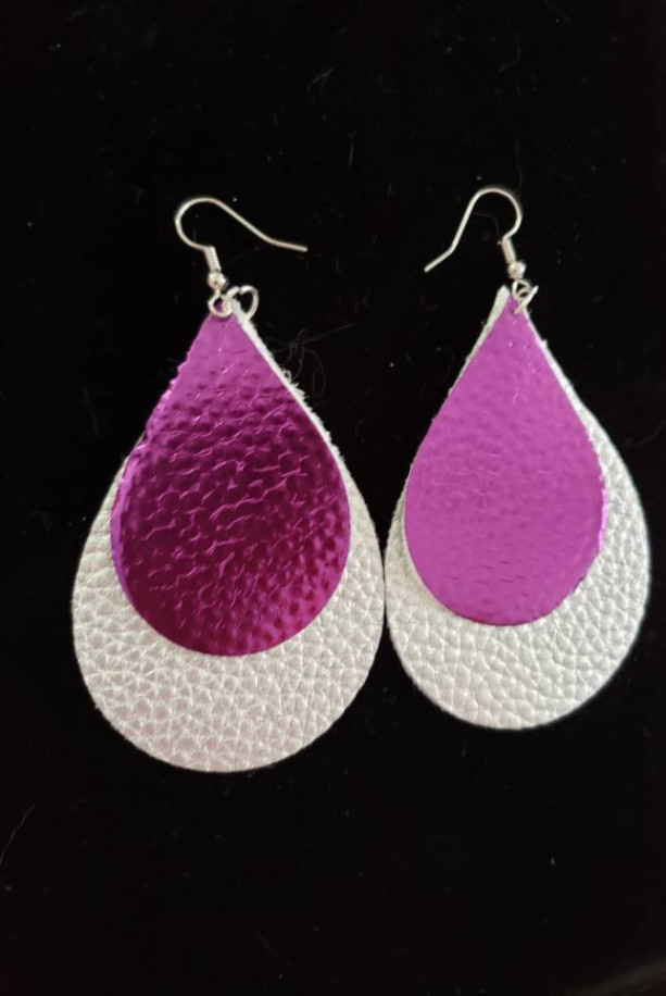 Silver and purple faux leather nickel free earrings