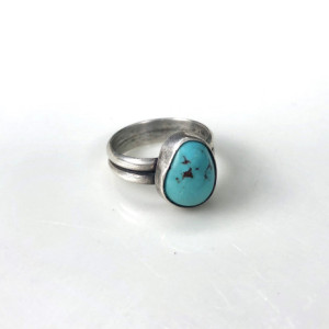Kingman Turquoise Sterling Silver Band Ring Size 6 1/2 6.5