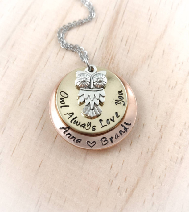 Owl Necklace with Names, Personalized Necklace for Mom, Personalized Necklace for Her