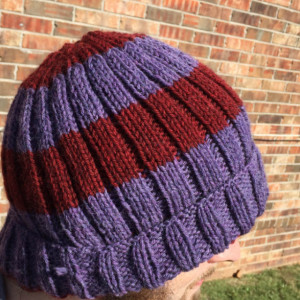 Purple Red Striped Hat and Mitten Set Unisex
