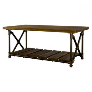 Industrial Chic Coffee Table, 46" long x 24" deep x 19.5" tall, Metal Pipes and Reclaimed/Aged Wood Finish