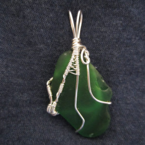 Brown Outer Banks Sea Glass Silver Wire Hand Made Pendant