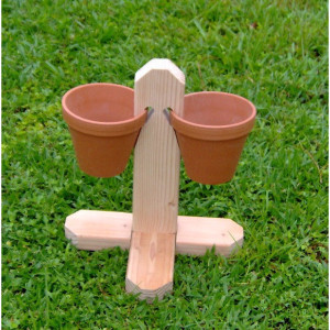 Wooden Freestanding Clay Pot Holder For 2 Pots