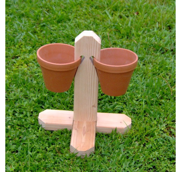 Wooden Freestanding Clay Pot Holder For 2 Pots
