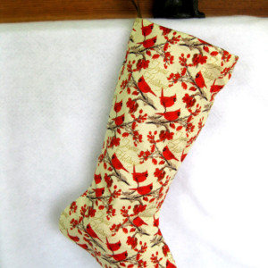 Christmas Cardinals Stocking - Handmade Joyous Holidays Christmas Stocking, Lined Xmas Stocking, Unique Holiday Sock