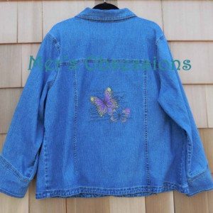 Women's Denim Jacket with Embroidered Butterflies