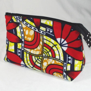 WAXED COTTON African Abstract Floral Fabric Cosmetic BAG, Bridesmaid Gift, Gift, Holiday Gift, Toiletry Bag, Pencil Case, Travel Bag