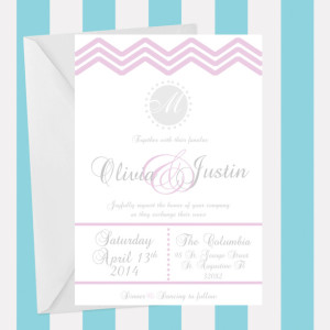 Printable Pink and Gray Chevron Wedding Invitation, Fun and Elegant, Customizable, Digital Invitation, Chevron Pattern