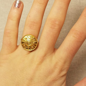Authentic Iconic Designer Button Ring Gold, Insignia Ring Classic Designer Up-Cycled Button Jewlery