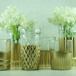 Wedding Vase Collection Set of 6 Gold Dipped - Candle Holders - Bud Vase Set - Rustic Glam Wedding - Gold Votives - Small Flowers Vases