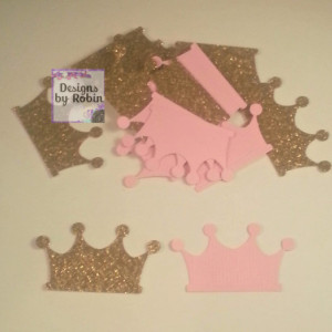 200 Pink and Gold Glitter Princess Crown Confetti  - Tiarra Gold and Pink Party - Baby Princess Party  - Prince Party - Wedding Decor