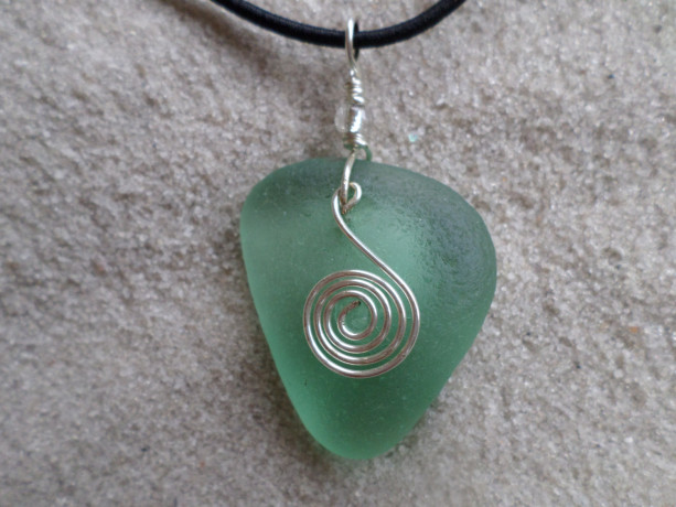 sea glass necklace w spiral charm