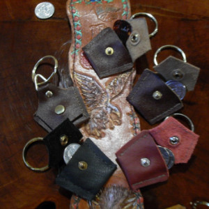 Leather Key Chain Guitar Pick Coin Holder in plain and bling colors
