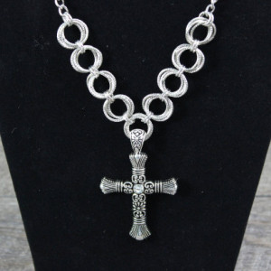 Silver Cross Spiral Chainmaille Necklace
