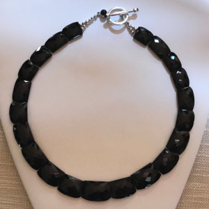 Natural,Cushion Cut Faceted  Onyx Necklace
