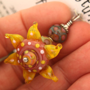 Yellow Pink Unique Glass Flower Pendant Spring Flower