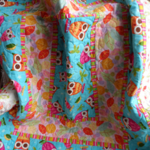 Modern pink and aqua baby girl crib quilt