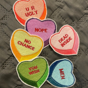 Personalized Valentine Snarky Conversation Candy Heart Embroidered Iron On Applique’ Patch