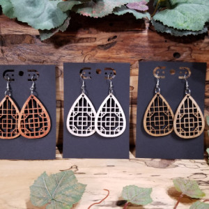 Boho Wooden - Teardrop Dangle Style - Laser Cut - Lightweight- Birthday Gift - 3 Finishes Available - Natural, Brown or Lt Red Stained