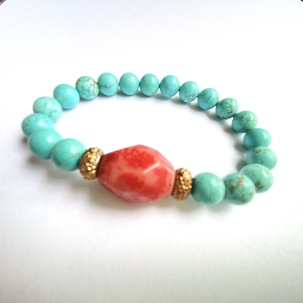 Turquoise & Coral Stone Bracelet 