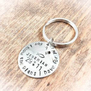 Scripture Keychain, For I Know the Plans I Have For You, Gift for Dad, Graduation Gift, Cross Jewelry, Scripture Gift