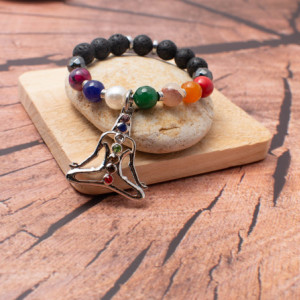 Chakra beaded bracelet, love bracelet, charm beaded singular bracelet, gemstone and lava rock black beaded bracelet for her. Healing energy
