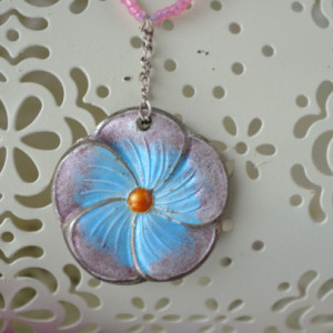 Pastel Pink and Blue Elegant Flower Pendant Gemstone Necklace