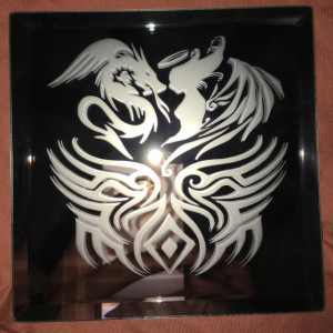 Tribal Dragon VS Angel Mirror Glass Etching