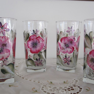 Highball Glasses set of four hand painted 