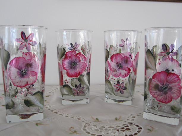 Highball Glasses set of four hand painted 