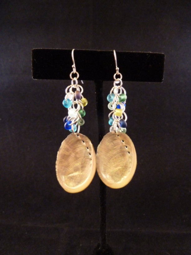 Abalone and Sea Glass Cluster Earrings