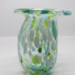 Small Handmade Green and White Glass Vase