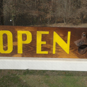 Vintage Open Sign with bottle opener,  hand painted wood sign art
