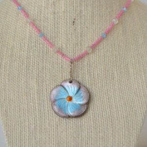 Pastel Pink and Blue Elegant Flower Pendant Gemstone Necklace