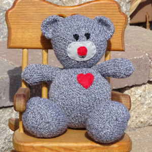 Teddy Bear, Hand Knitted Toy, Grey Bear, Kids Toy, Stuffed Animal, Toy with Heart
