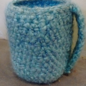 Sky Blue Crochet Mason Jar Cozy with handle - pint size/16 oz - mason jar included