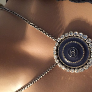 Denim Blue Designer Button Necklace