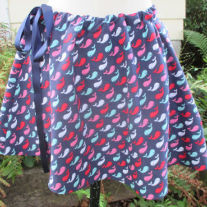 Handmade Drawstring Navy Whale Print Skirt Aline Cut Womens Juniors