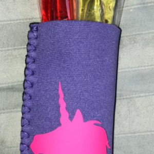 Purple Neoprene Freeze Pop Holder with Pink Unicorn and 2 freeze pops handmade