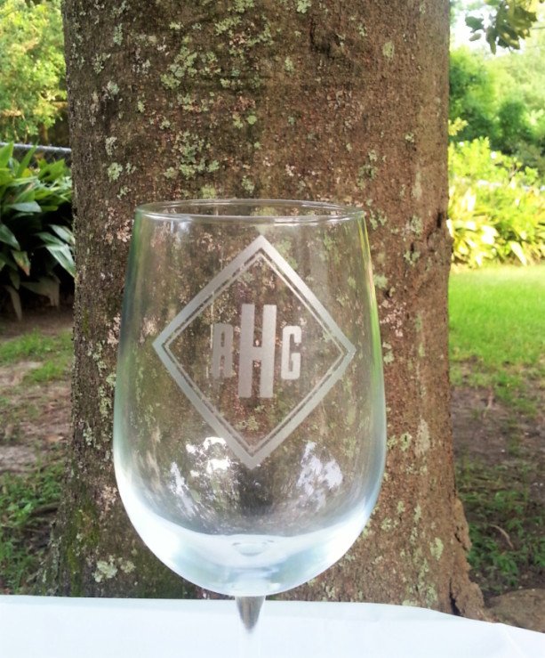 Monogrammed Wine Glass, Diamond Shaped Monogram, Etched Personalized Beer Glass, Cocktail Glass