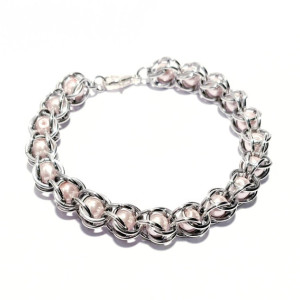 Light pink bracelet captured bead chainmaille