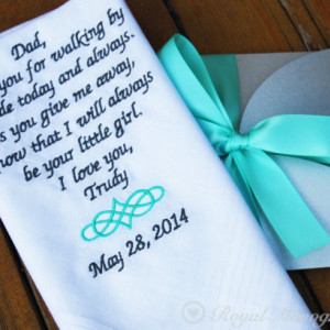 Embroidered Wedding Handkerchief for your Dad on your Beautiful Day! Father of the Bride. Lipton Design. FREE GIFT CASE!!