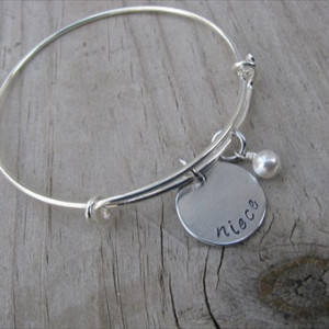 Niece Bracelet- Hand-Stamped "niece" Bracelet with an accent bead in your choice of colors- Gift for Niece