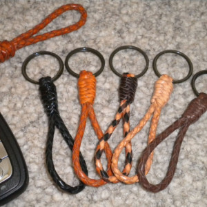 Braided Leather Keychain Key Fob - 4" Length
