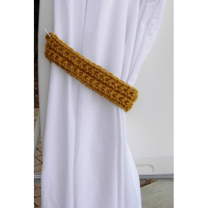 Gold Curtain Tie Backs, Solid Dark Yellow, One Pair of Tiebacks for Drapes, Handmade Crochet Knit, Simple, Basic, Thick, Ready to Ship in 3 Days